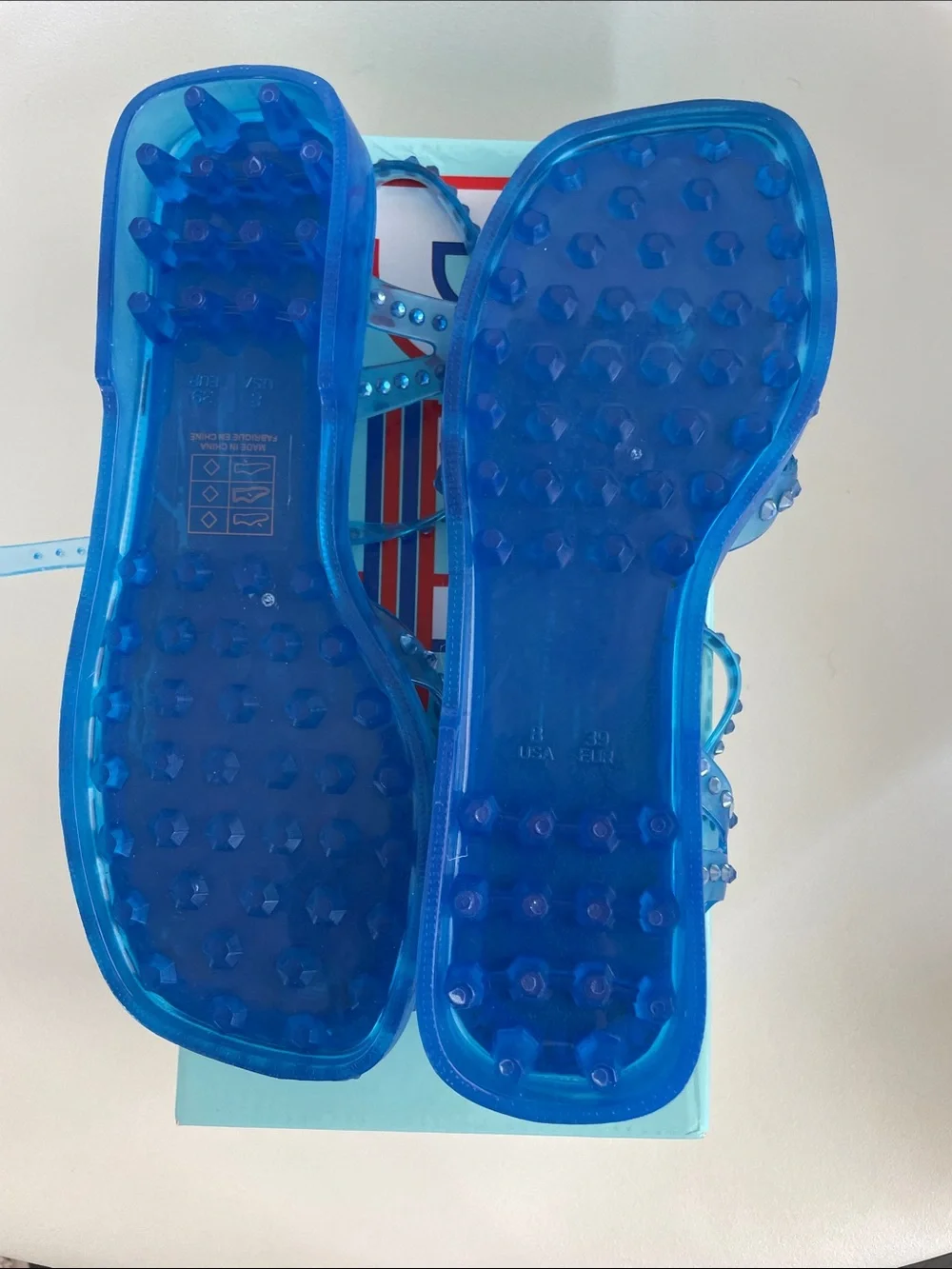 Jeffrey Campbell Bright Blue Studded Jelly Slingback Sandals size 8